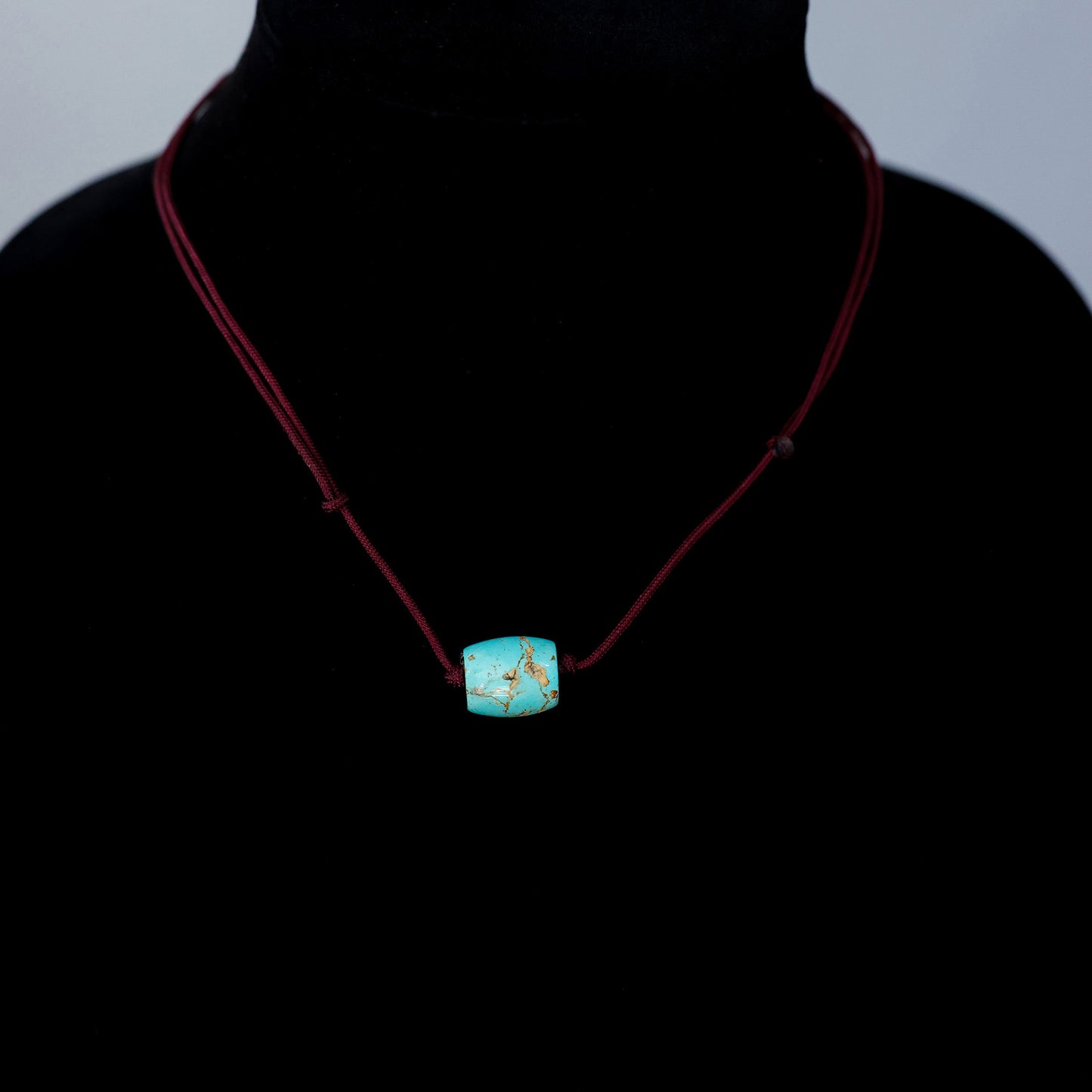 Kingman Turquoise Barrel Bead Necklace with Adjustable Cord 127