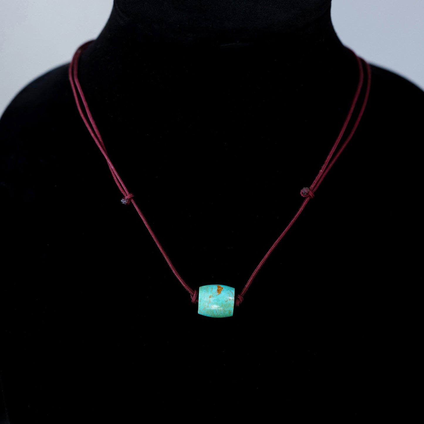 Kingman Turquoise Barrel Bead Necklace with Adjustable Cord 132