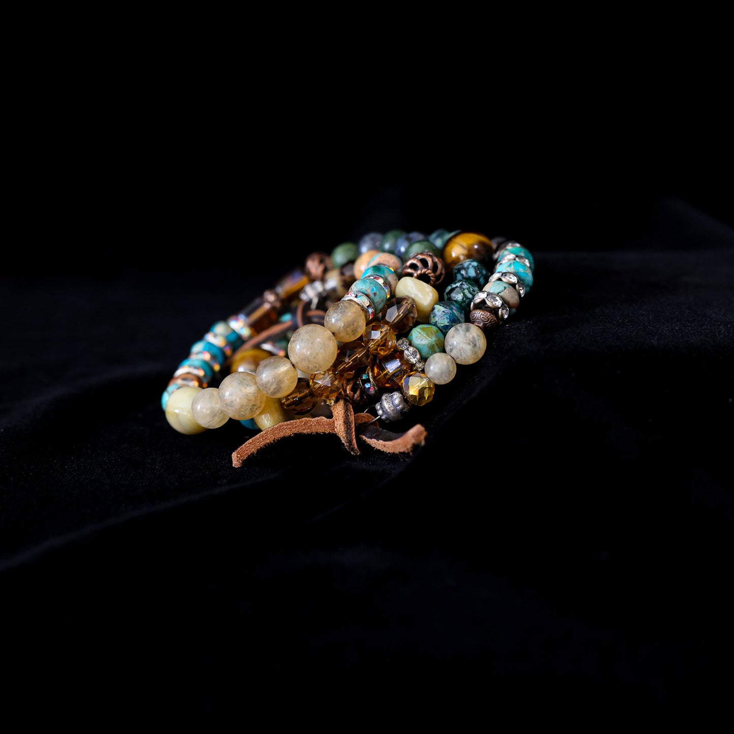 Kingman Turquoise, Unakite, Tiger's Eye & Citrine Wrap Bracelet 150