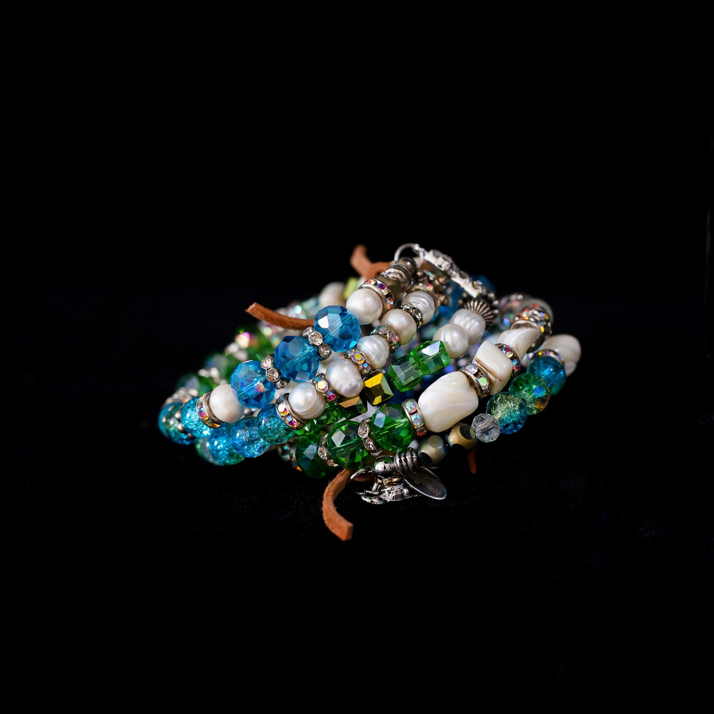 Freshwater Pearl Wrap Bracelet with Glass Beading 153