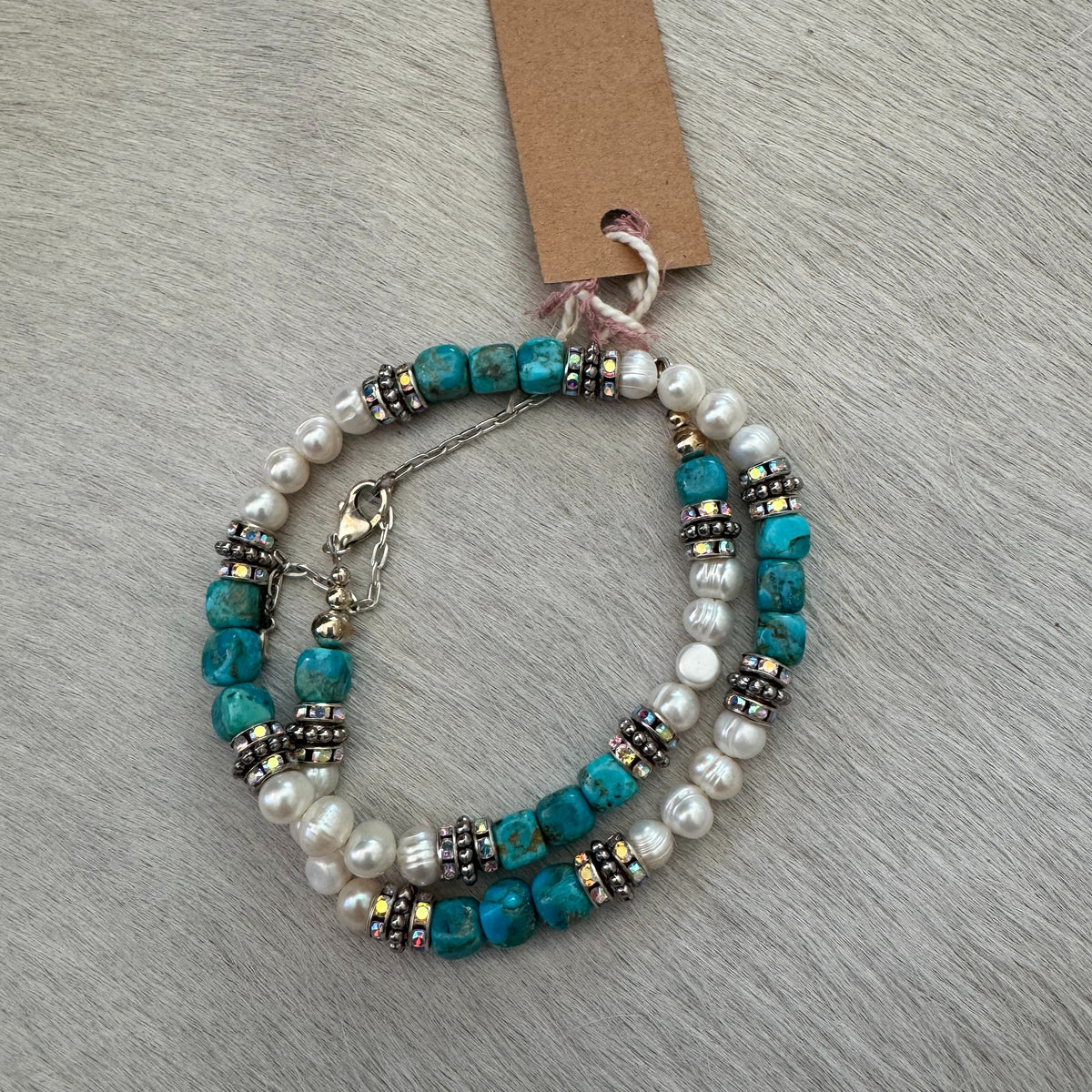 16–21" Kingman Turquoise & Freshwater Pearl Convertible Necklace & Bracelet 156