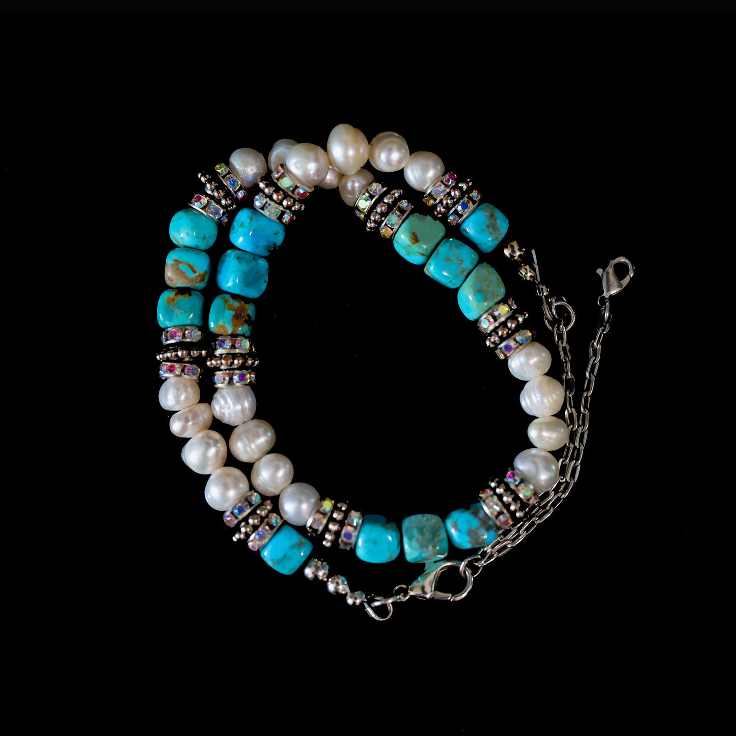 13–18" Kingman Turquoise & Freshwater Pearl Convertible Necklace & Bracelet 157