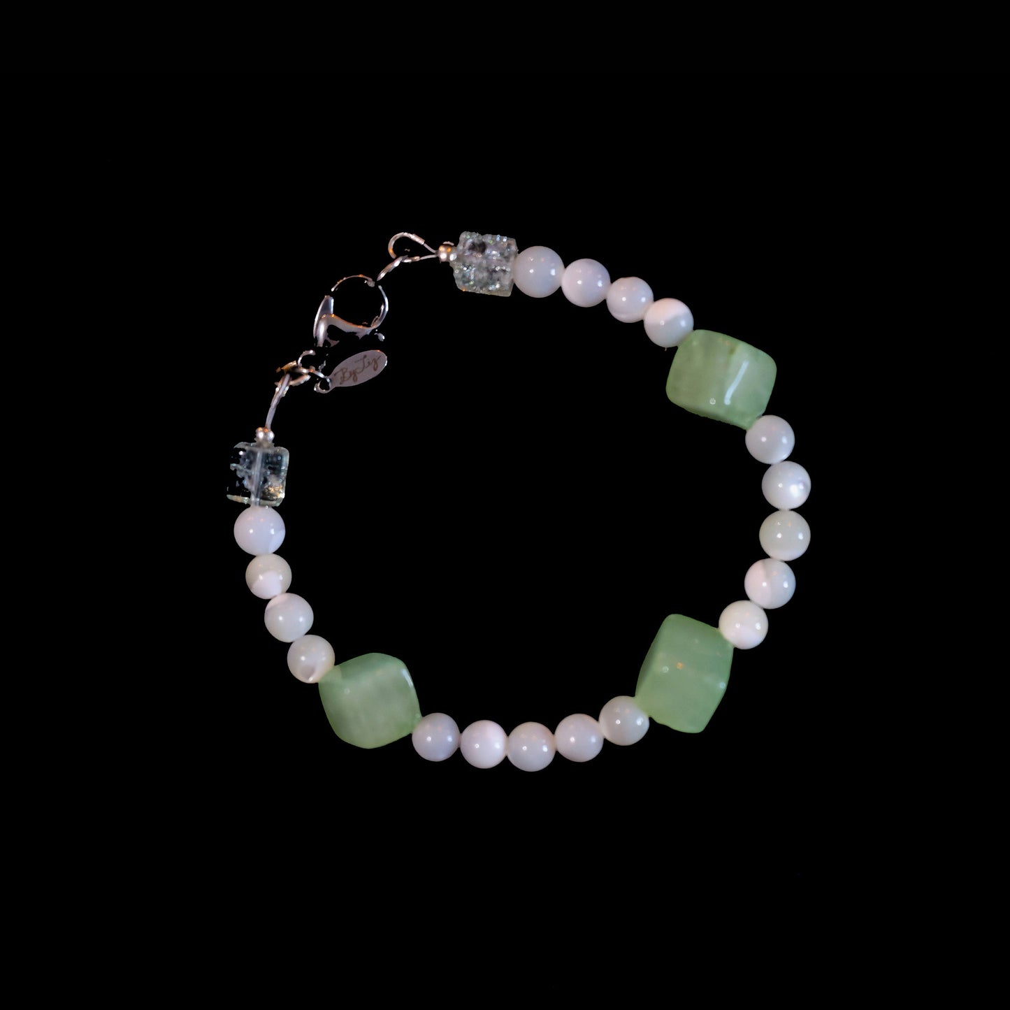 6.5" Jade & Mother-of-Pearl Bracelet with Silver Lobster Clasp 185