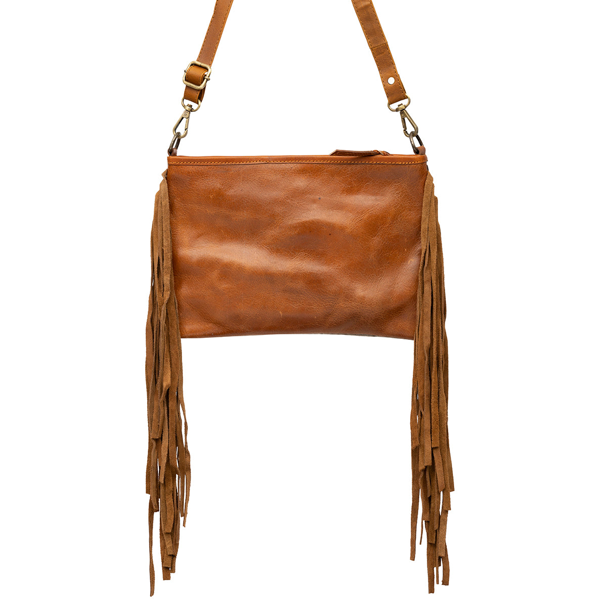 Cowhide with Embossed Leather and Fringe Dark Brown 1