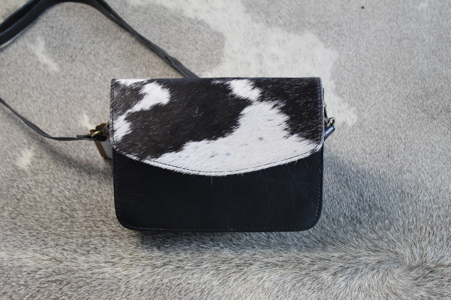 Leather Hair on Hide Small Crossbody Bag Purse Black 5