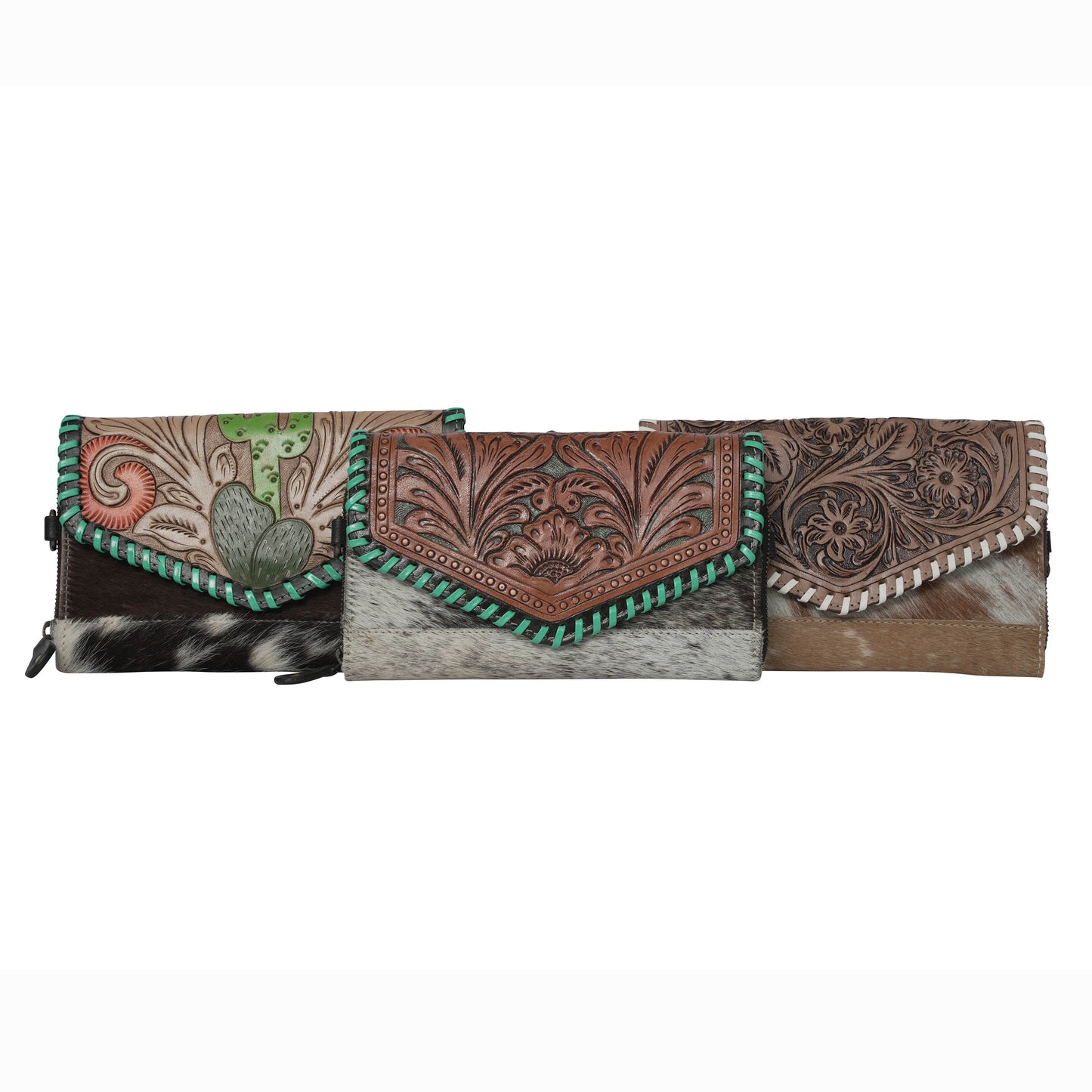 Tooled Leather Envelope Crossbody Purse Bag Clutch