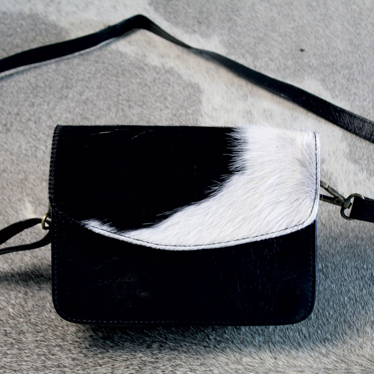 Leather Hair on Hide Small Crossbody Bag Purse Black 2