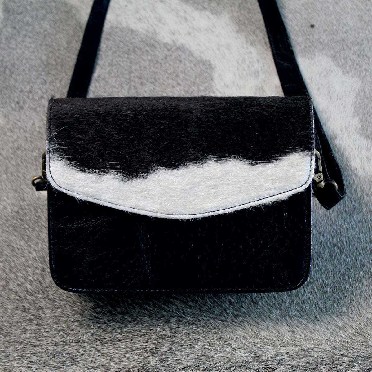 Leather Hair on Hide Small Crossbody Bag Purse Black 3