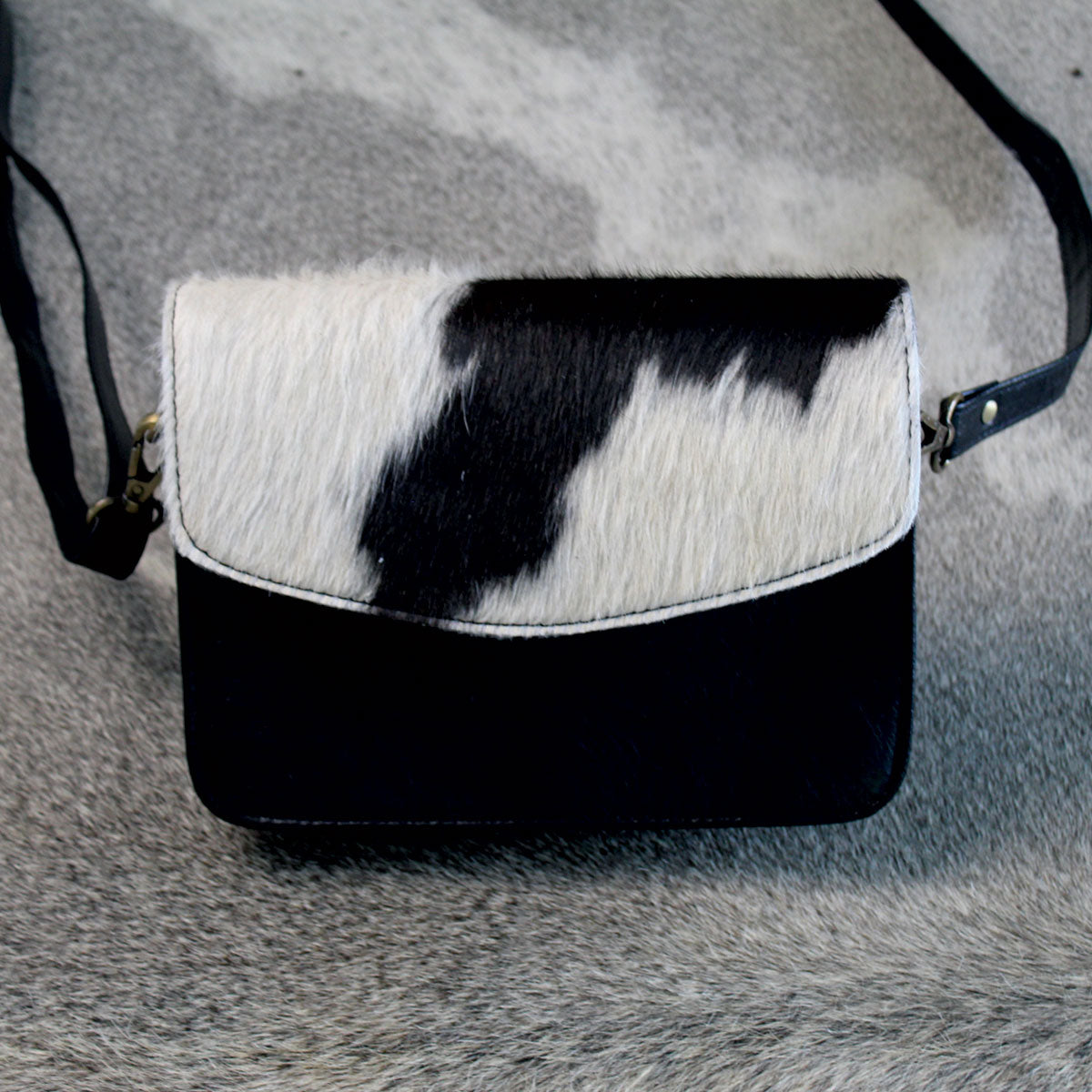Leather Hair on Hide Small Crossbody Bag Purse Black 4