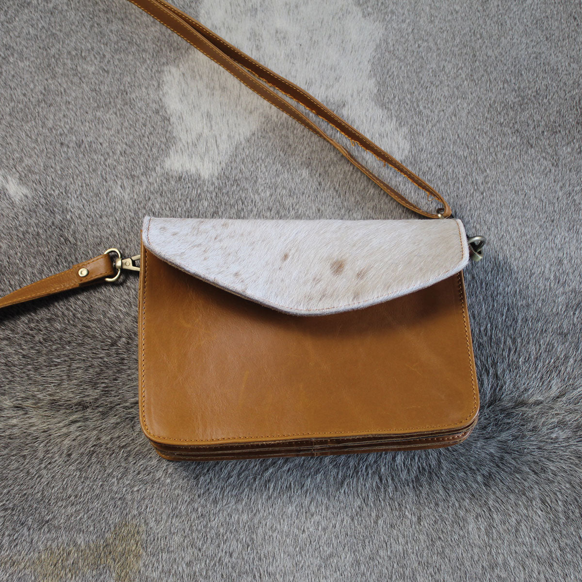 Leather Hair on Hide Small Crossbody Bag Purse Tan 1