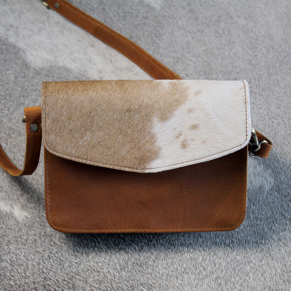 Leather Hair on Hide Small Crossbody Bag Purse Tan 2