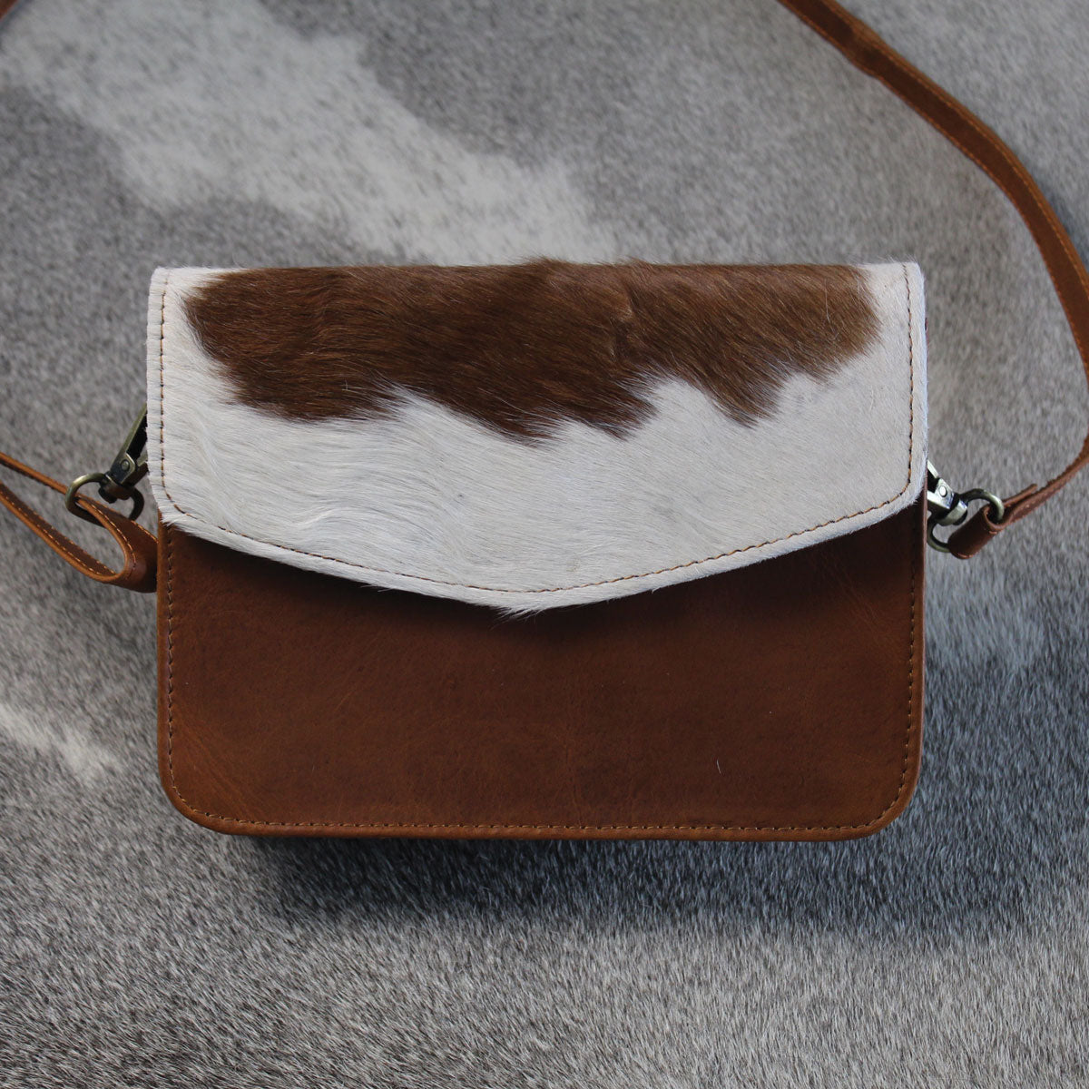 Leather Hide on Hair Small Crossbody Bag Purse Tan 3
