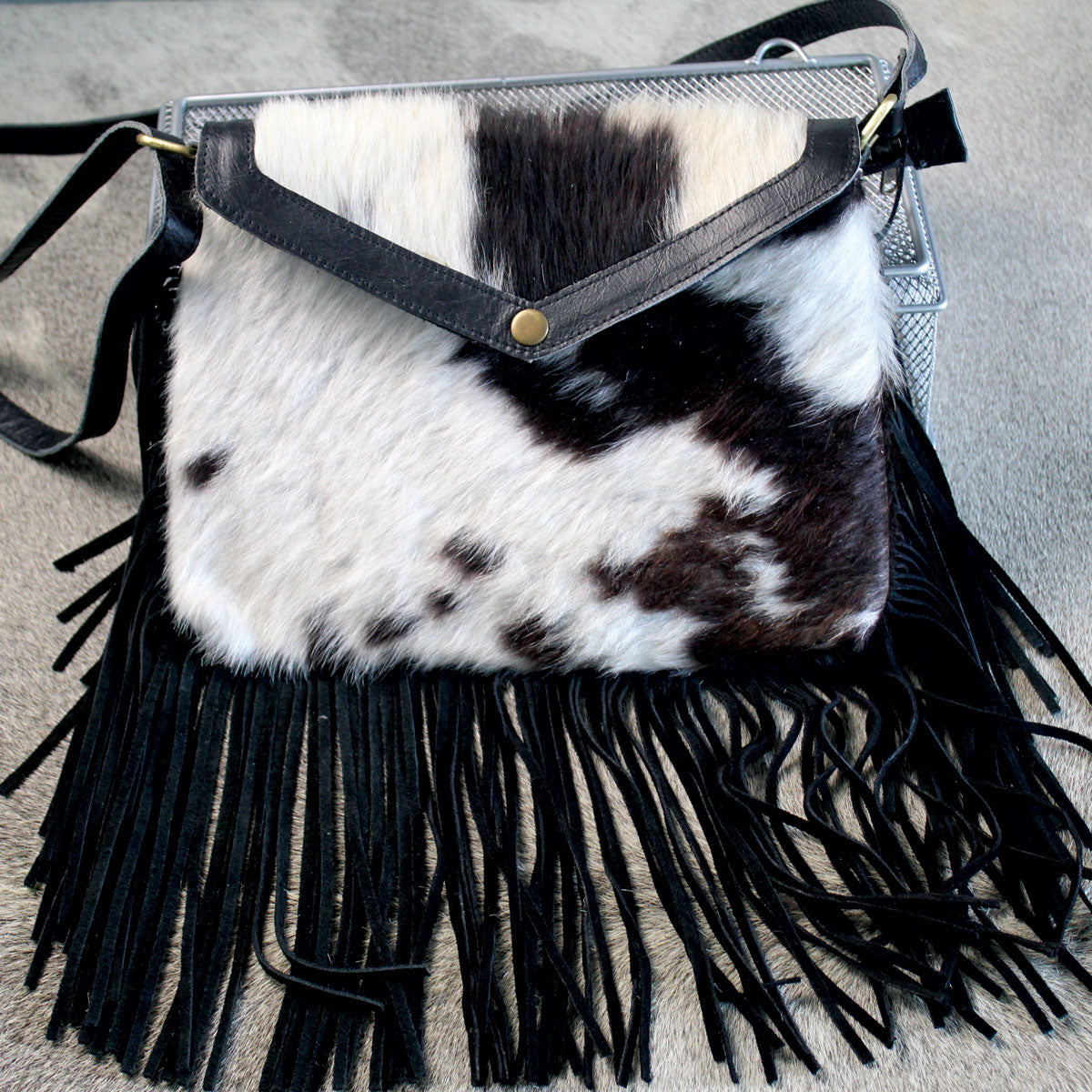 Fringed Envelope Purse with Snap Closure Black 1