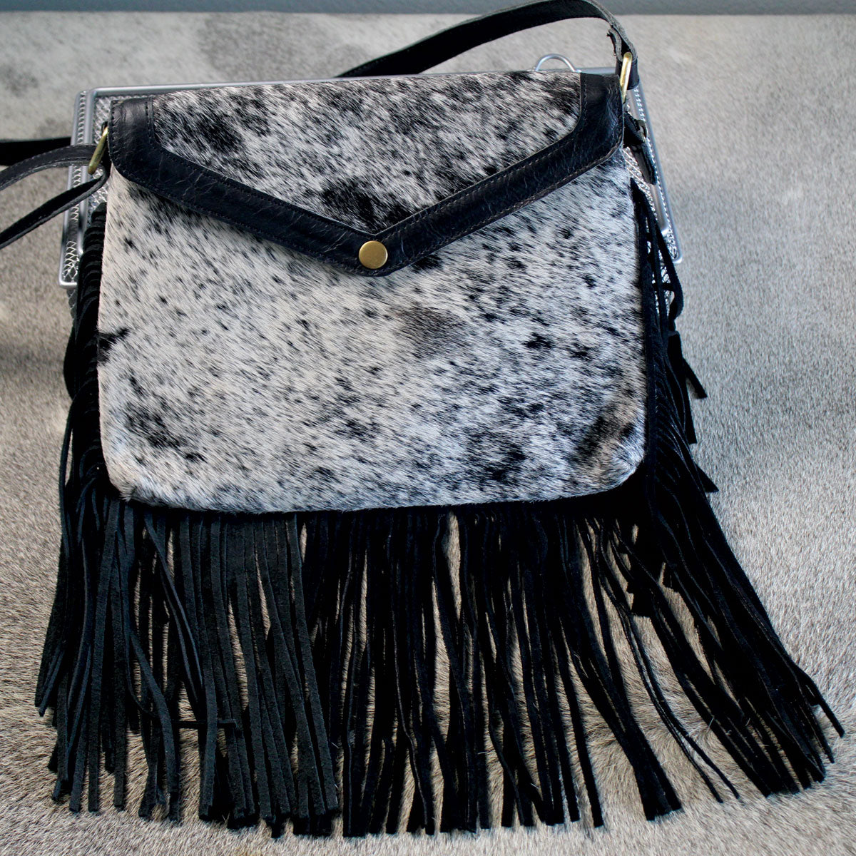 Fringed Envelope Purse with Snap Closure Black 2