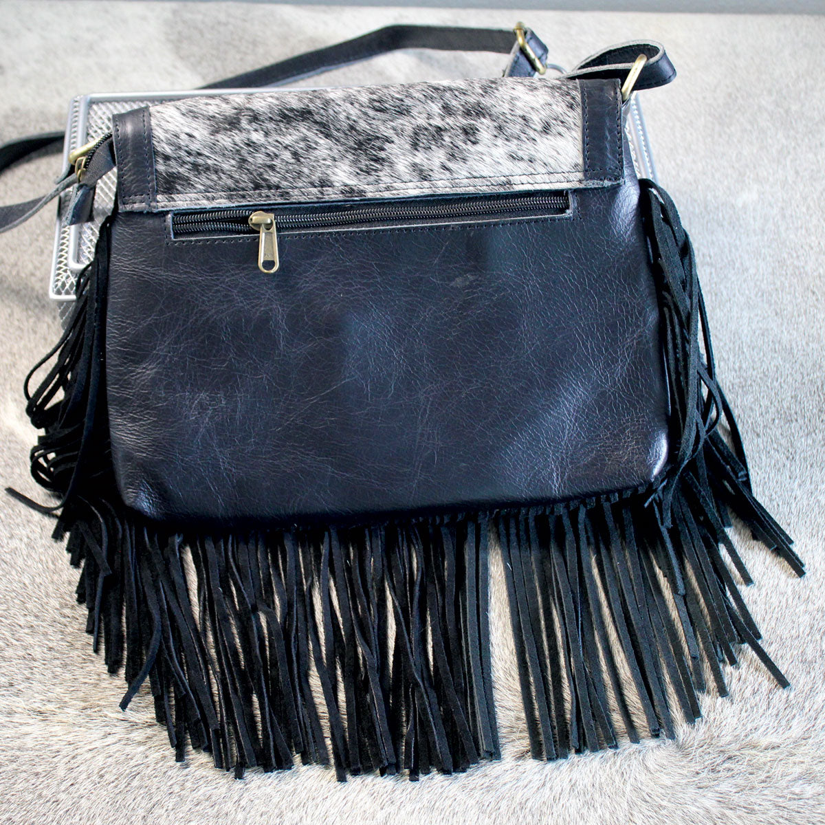 Fringed Envelope Purse with Snap Closure Black 2