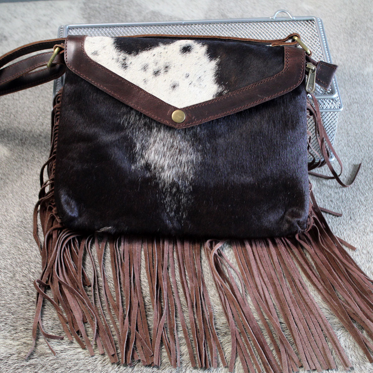 Fringed Envelope Purse with Snap Closure Brown 1