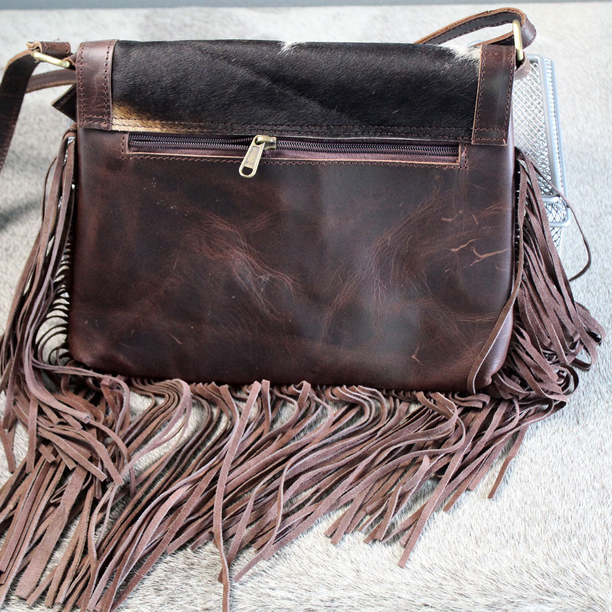 Fringed Envelope Purse with Snap Closure Brown 1