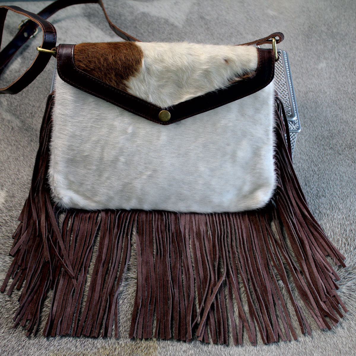 Fringed Envelope Purse with Snap Closure Brown 2