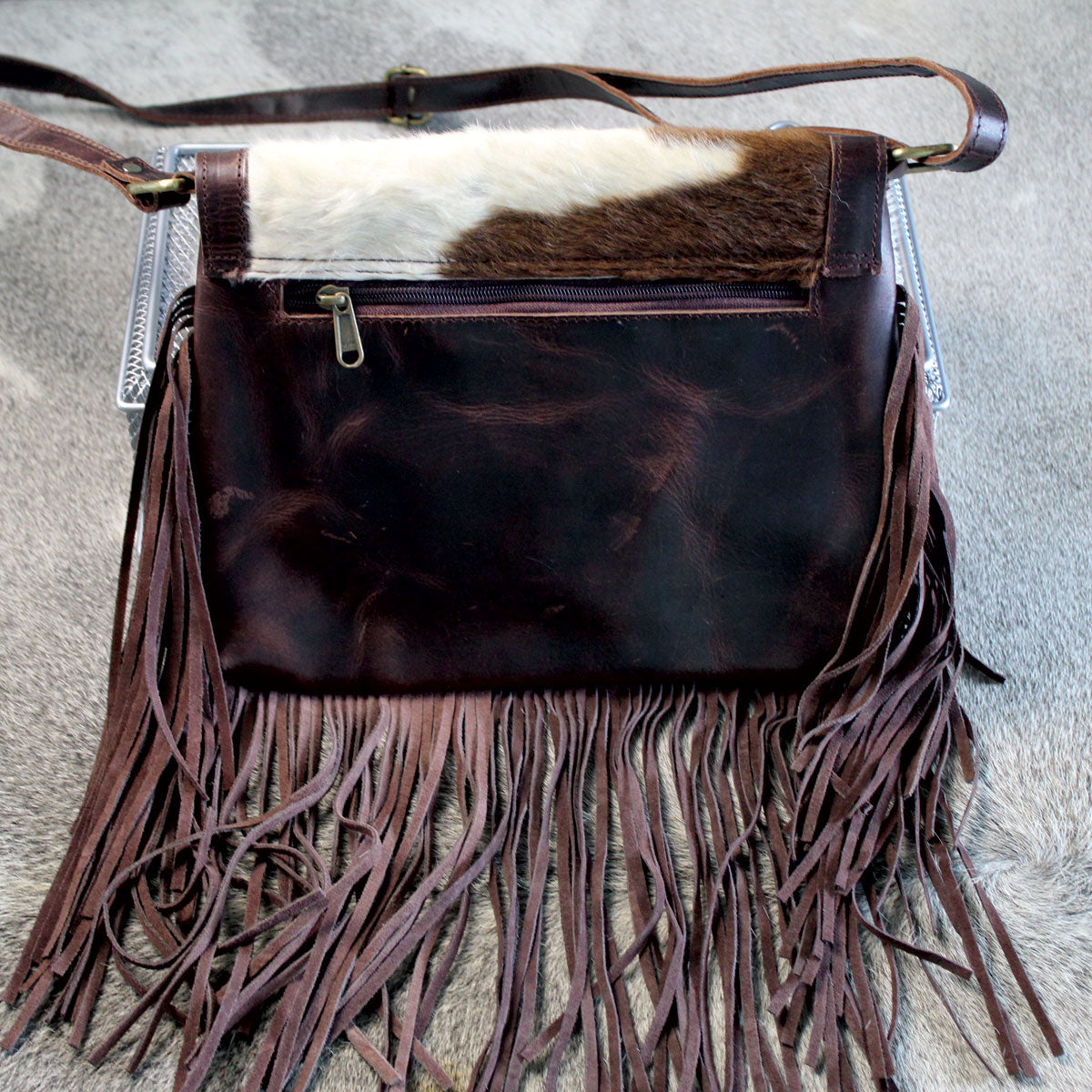 Fringed Envelope Purse with Snap Closure Brown 2