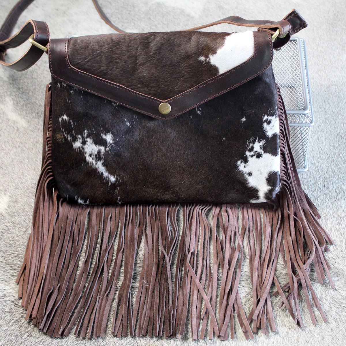 Fringed Envelope Purse with Snap Closure Brown 3