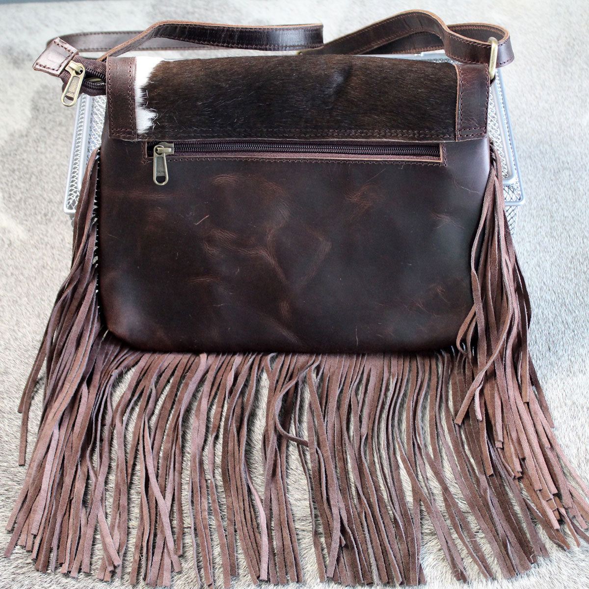 Fringed Envelope Purse with Snap Closure Brown 3