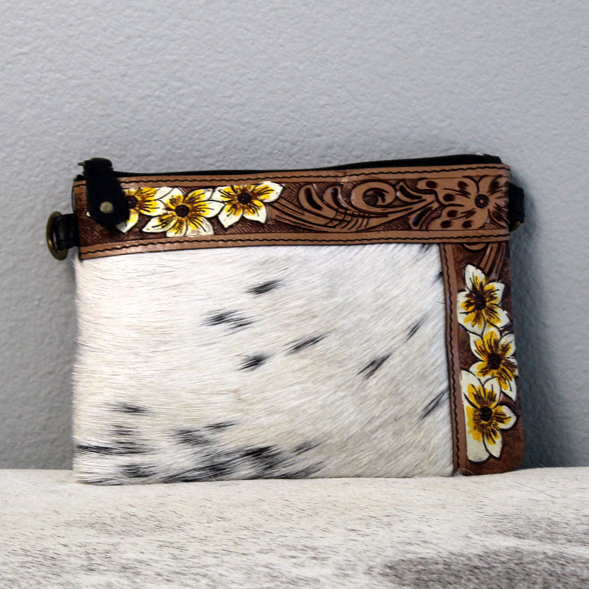 Embossed Edge Crossbody Purse Clutch Handbag Brown and Black 1