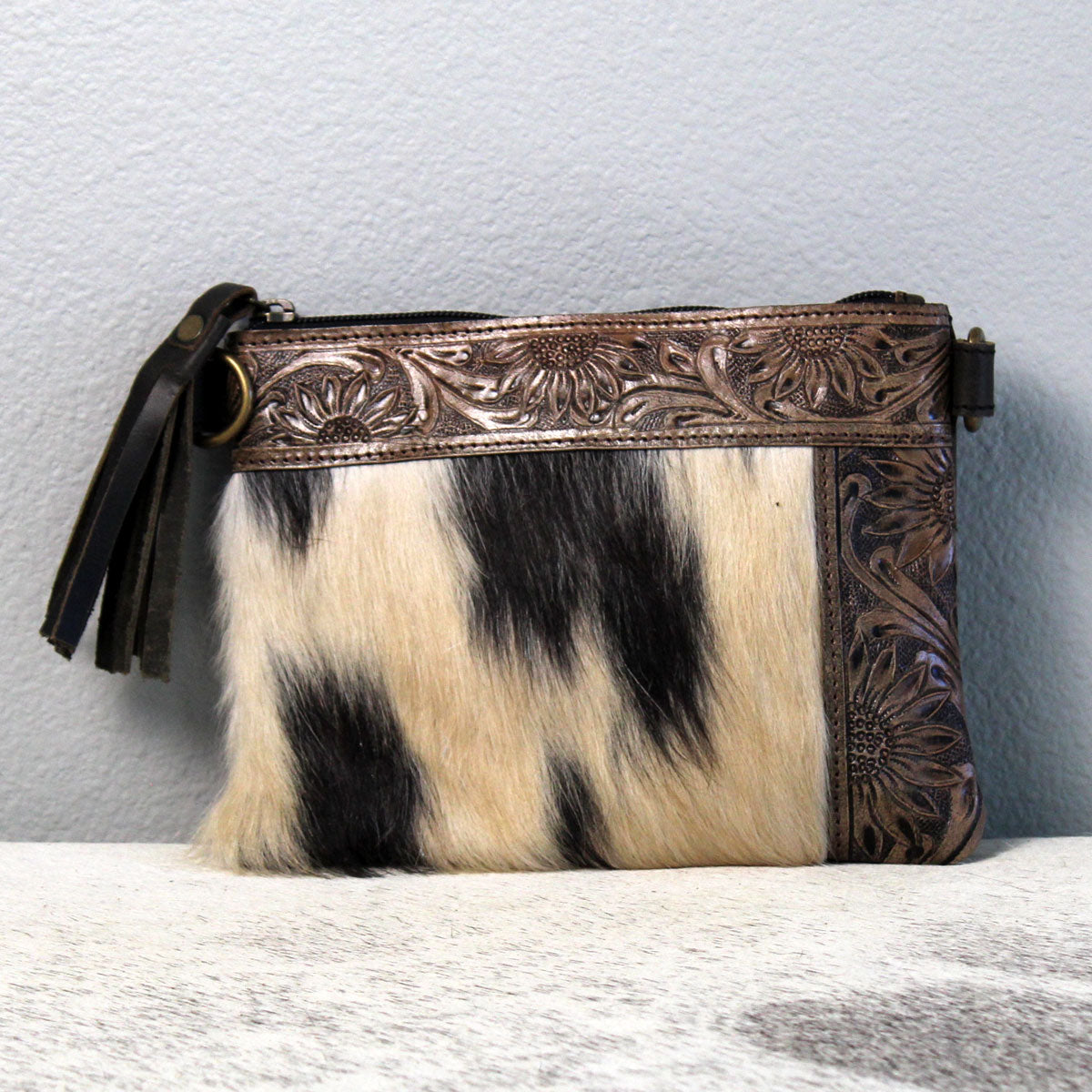 Embossed Edge Crossbody Purse Clutch Handbag Brown and Black 2