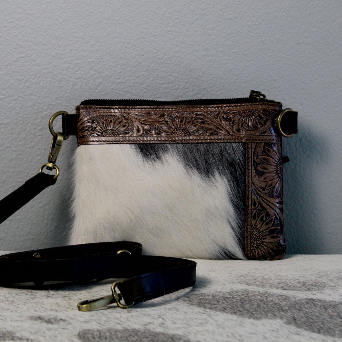 Embossed Edge Crossbody Purse Clutch Handbag Brown and Black 3