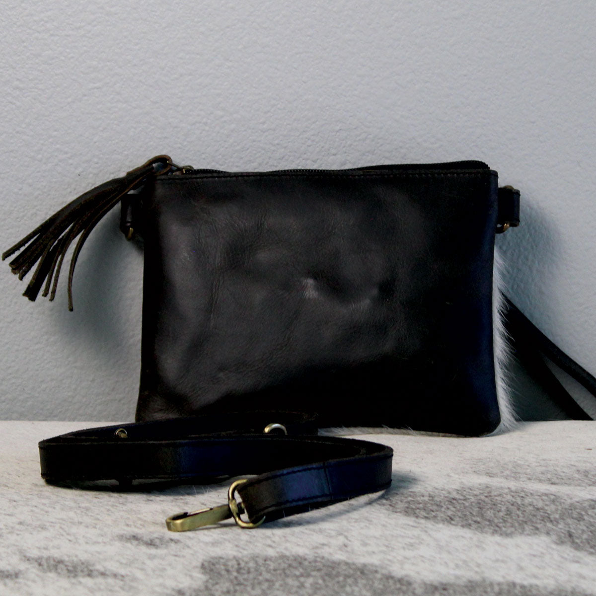 Embossed Edge Crossbody Purse Clutch Handbag Brown and Black 3