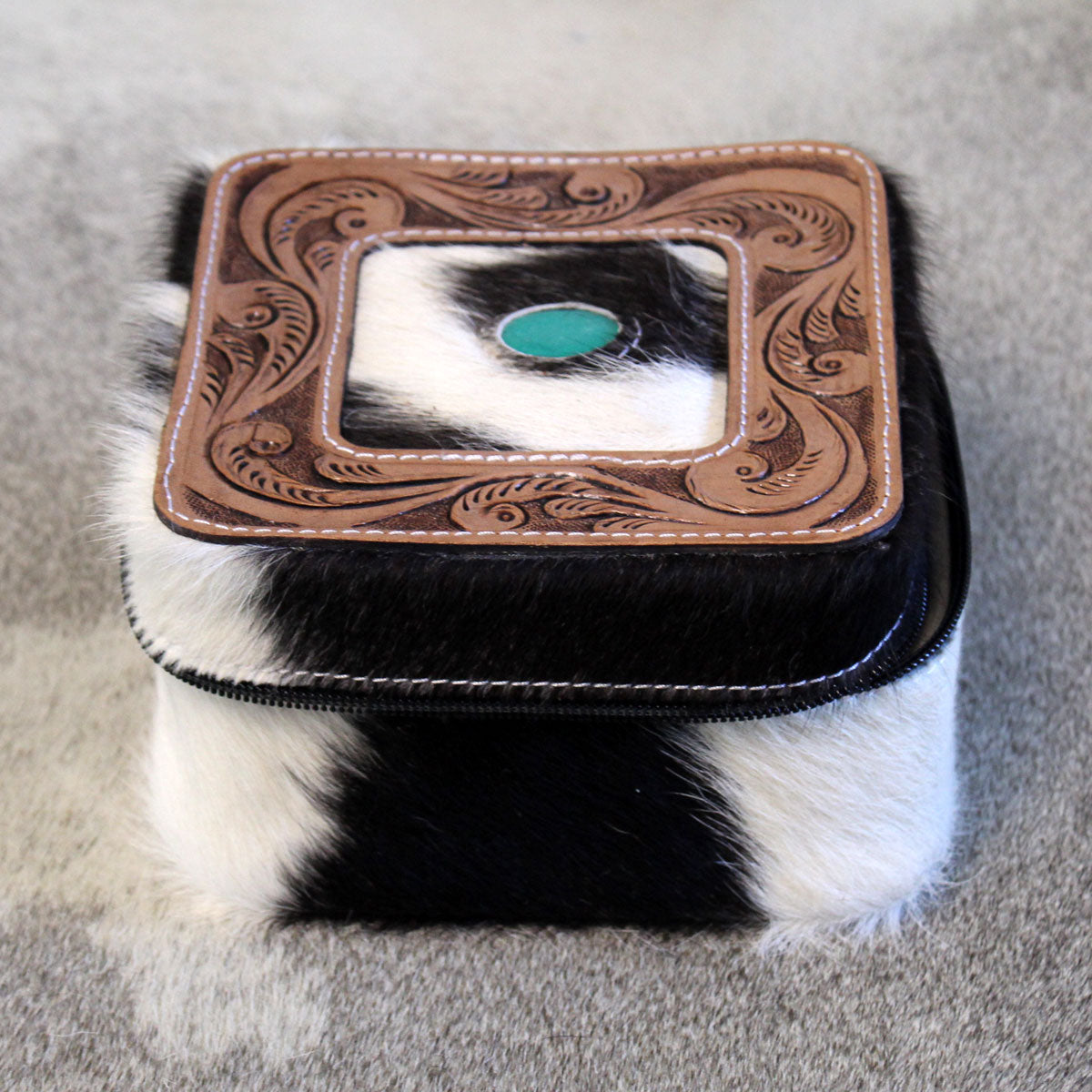 Embossed Leather Jewelry Box Black and White 1