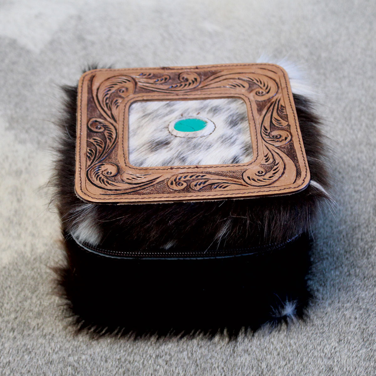 Embossed Leather Jewelry Box Brown 1