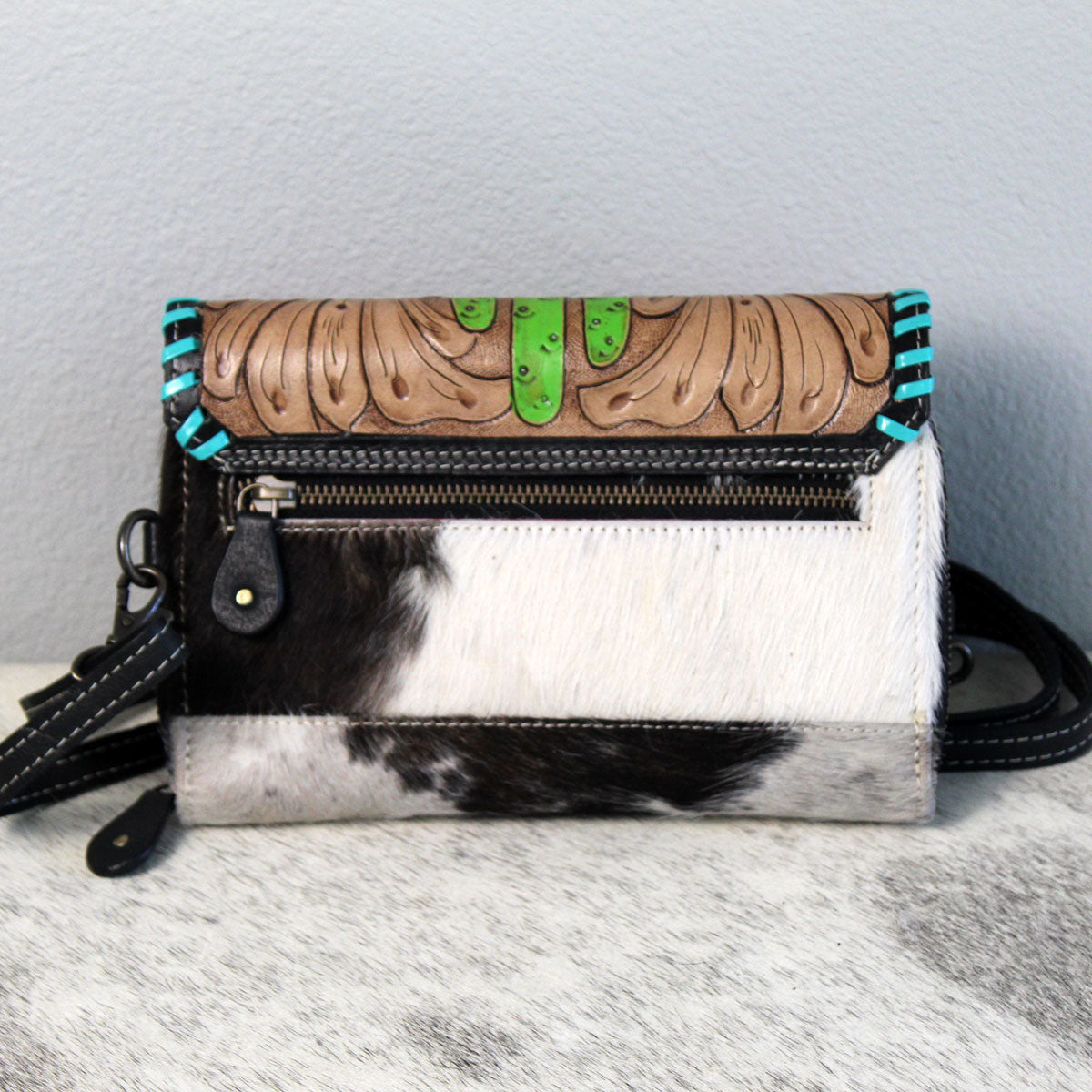 Tooled Leather Envelope Crossbody Purse Bag Clutch