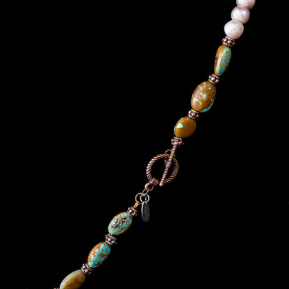 19" No. 8 Turquoise & FW Pearl Necklace with Copper Toggle Clasp 106
