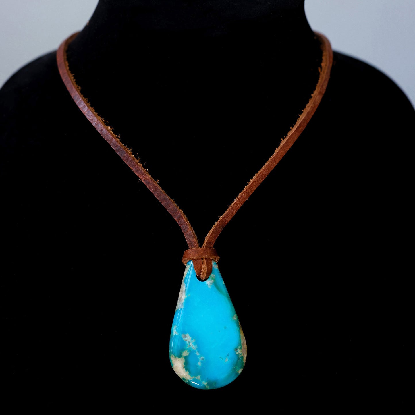 Kingman High Blue Turquoise Leather Necklace with Adjustable Cowhide Cord 107