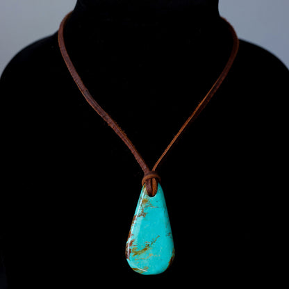 Kingman Turquoise Leather Necklace with Adjustable Cowhide Cord 108