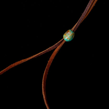 Kingman Turquoise Leather Necklace with Adjustable Cowhide Cord 108