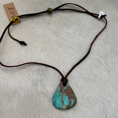 Kingman Turquoise Leather Necklace with Adjustable Cowhide Cord 109