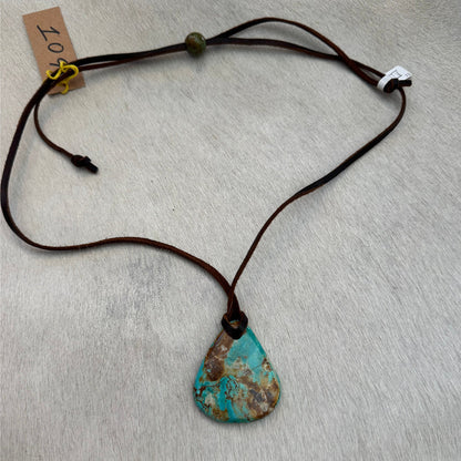 Kingman Turquoise Leather Necklace with Adjustable Cowhide Cord 109