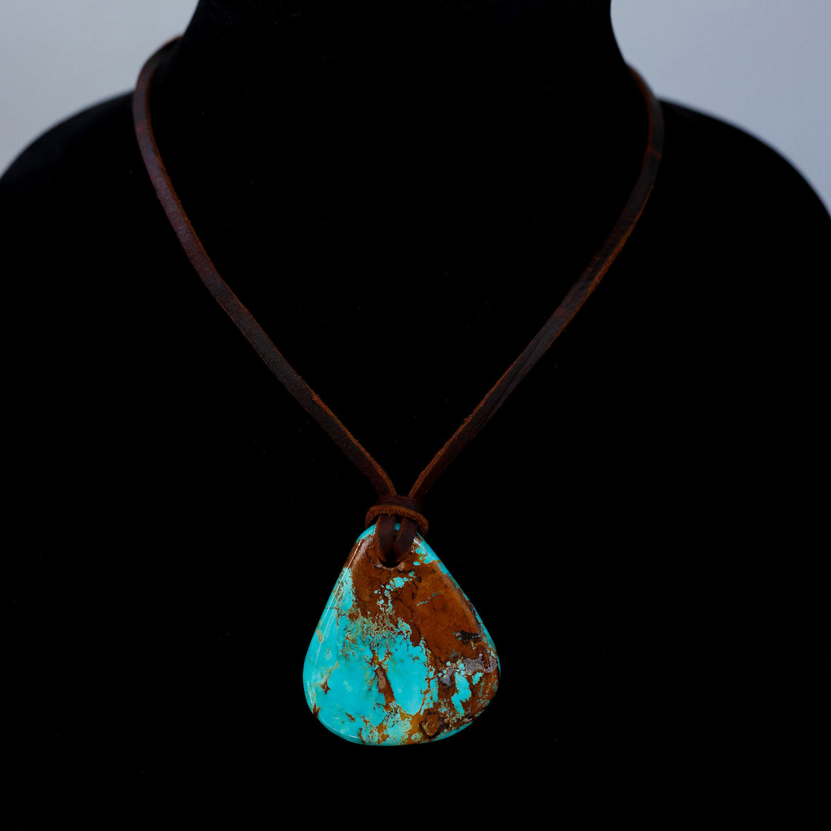 Kingman Turquoise Leather Necklace with Adjustable Cowhide Cord 109