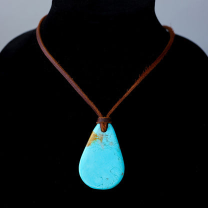Kingman Turquoise Leather Necklace with Adjustable Cowhide Cord 110
