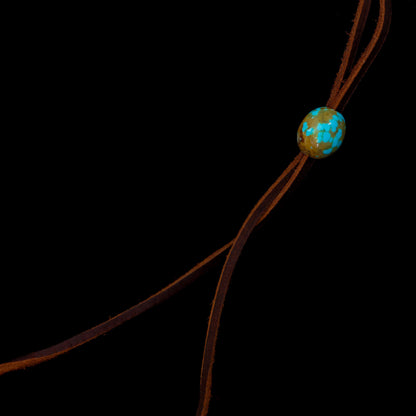 Kingman Turquoise Leather Necklace with Adjustable Cowhide Cord 110