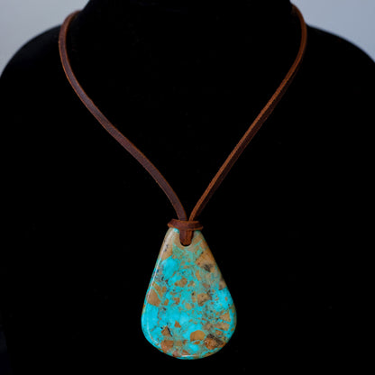 Kingman Turquoise Leather Necklace with Adjustable Cowhide Cord 112