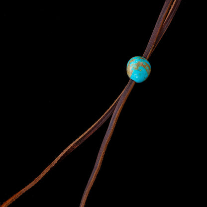 Kingman Turquoise Leather Necklace with Adjustable Cowhide Cord 112