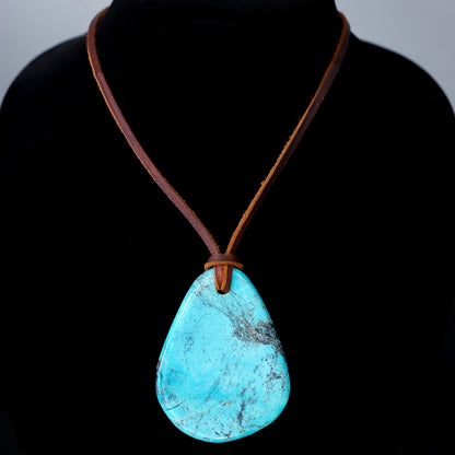 Kingman Turquoise Leather Necklace with Adjustable Cowhide Cord 113
