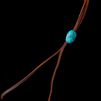 Kingman Turquoise Leather Necklace with Adjustable Cowhide Cord 113