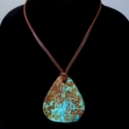 Kingman Turquoise Leather Necklace with Adjustable Cowhide Cord 114