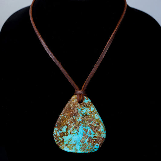 Kingman Turquoise Leather Necklace with Adjustable Cowhide Cord 114