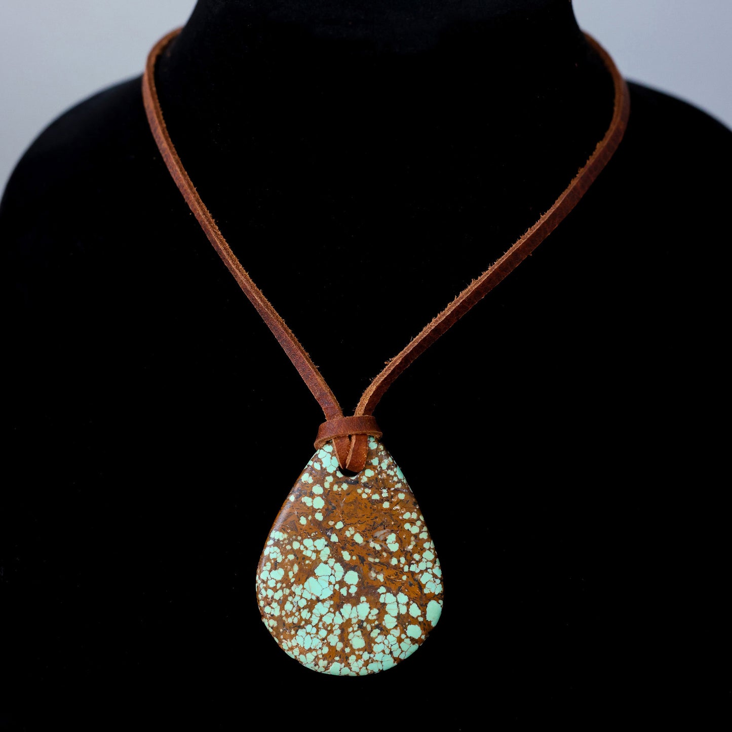 No. 8 Turquoise Leather Necklace with Adjustable Cowhide Cord 115