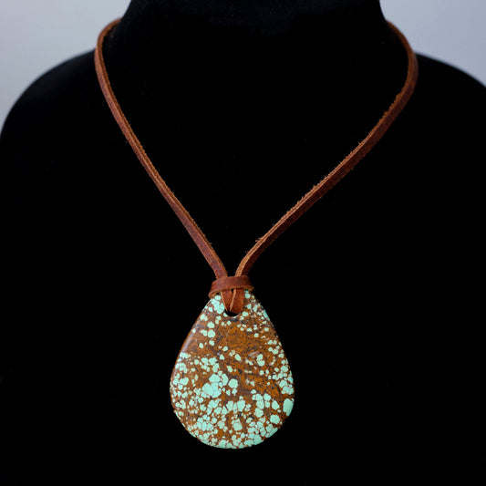No. 8 Turquoise Leather Necklace with Adjustable Cowhide Cord 115