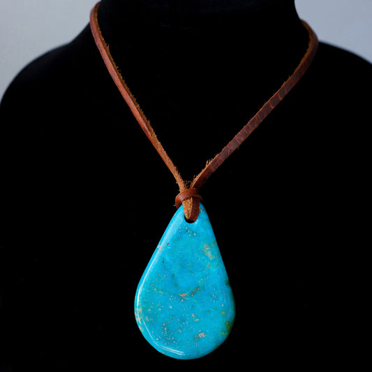 Kingman  Turquoise Leather Necklace with Adjustable Cowhide Cord 119